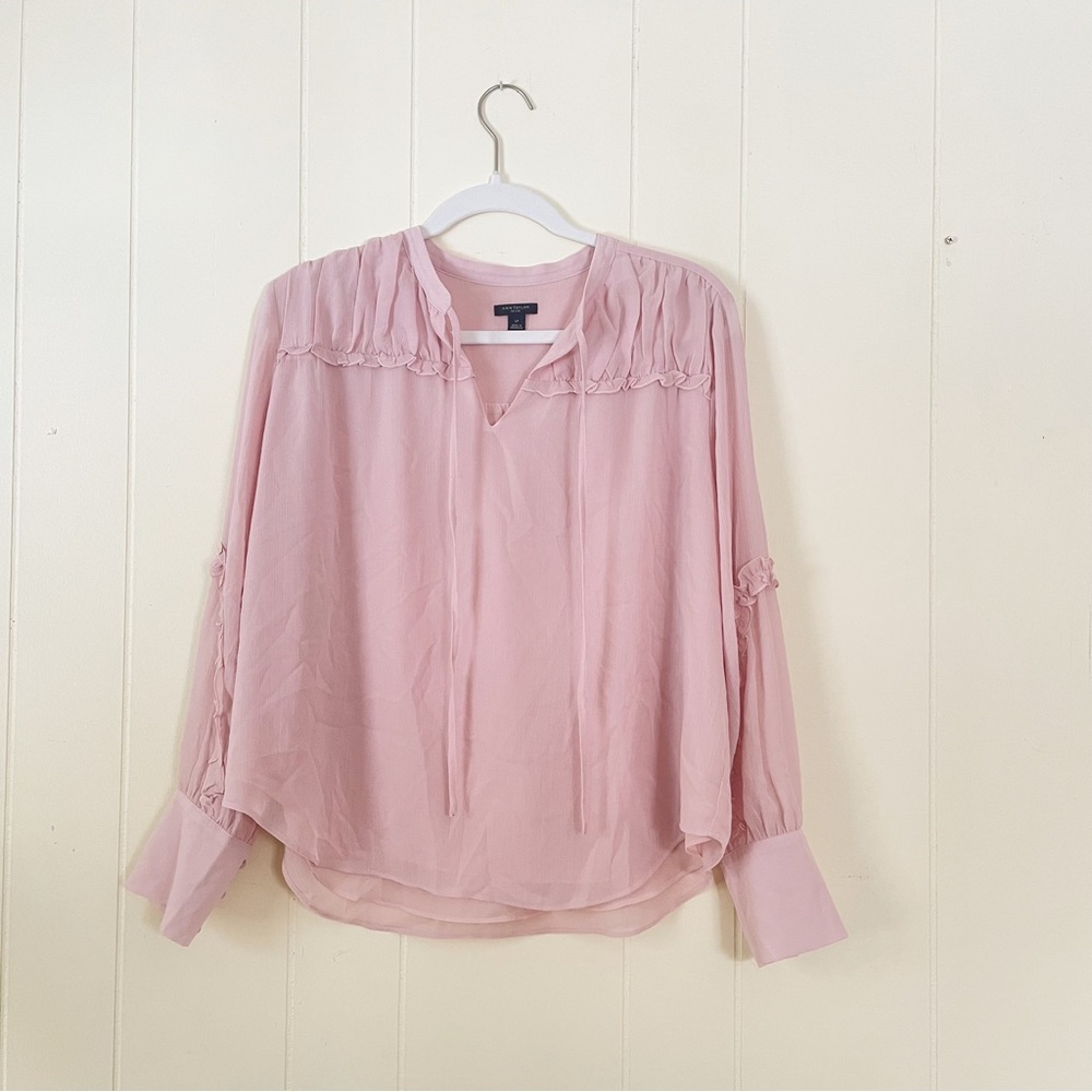 Ann Taylor Ruffle Mauve Detail Blouse - LP
